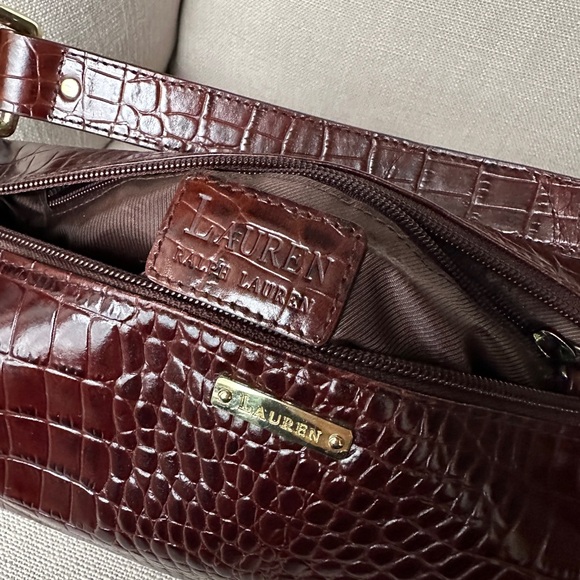 VTG 90s Y2K Ralph Lauren Cognac Crock Embossed Leather Baguette Purse Shoulder - Picture 15 of 16